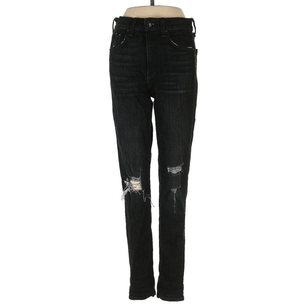 Rag & Bone Distressed Black Wash Denim Jeans Ripped Knee‎ Slim Fit Size 25